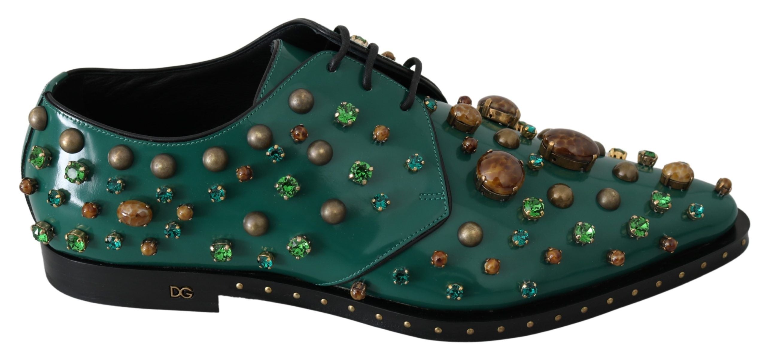 Dolce &amp; Gabbana – Smaragdgrüne Abendschuhe aus Leder mit Kristallakzenten