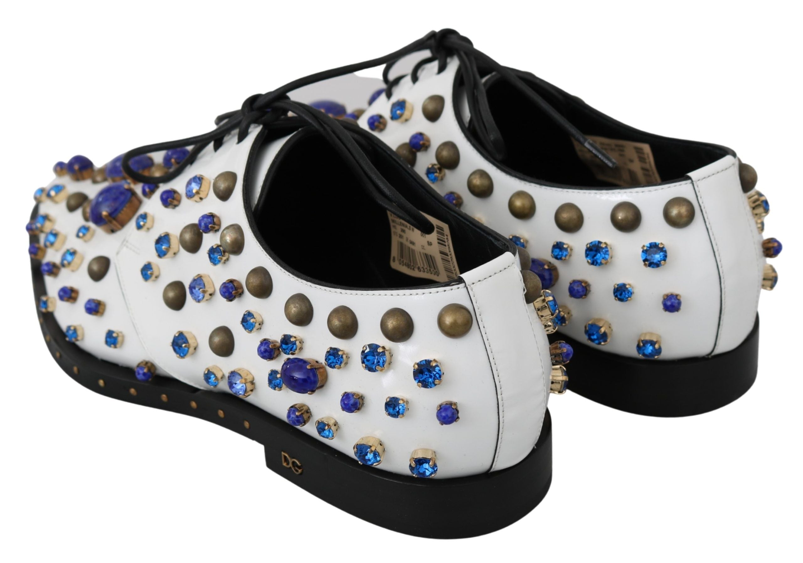 Dolce &amp; Gabbana Elegante weiße Lederschuhe mit Kristallen
