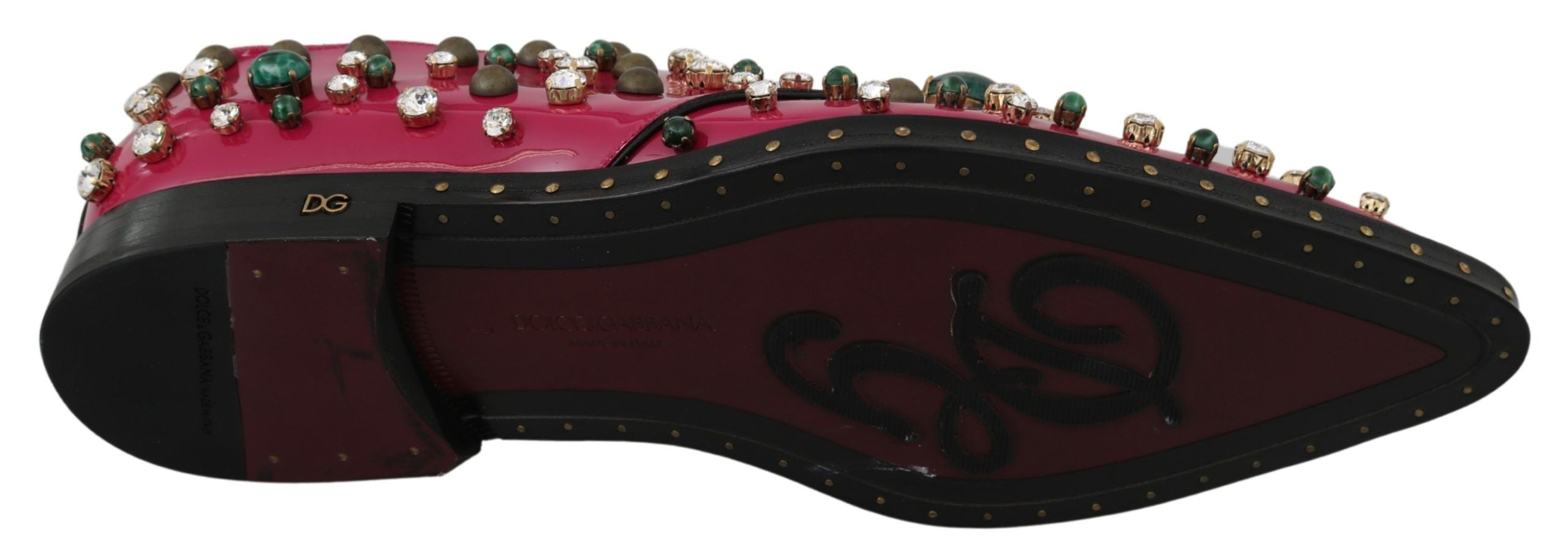 Dolce &amp; Gabbana – Fuchsiafarbene Ballerinas aus Lackleder mit Kristallen