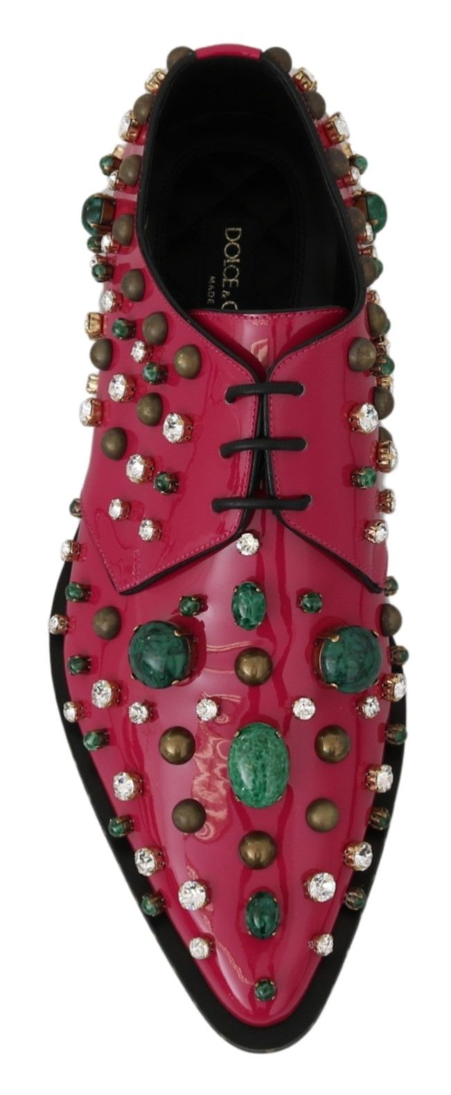 Dolce &amp; Gabbana – Fuchsiafarbene Ballerinas aus Lackleder mit Kristallen