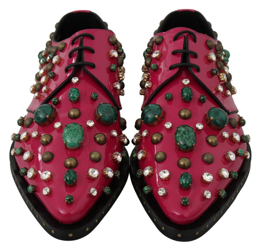 Dolce &amp; Gabbana – Fuchsiafarbene Ballerinas aus Lackleder mit Kristallen