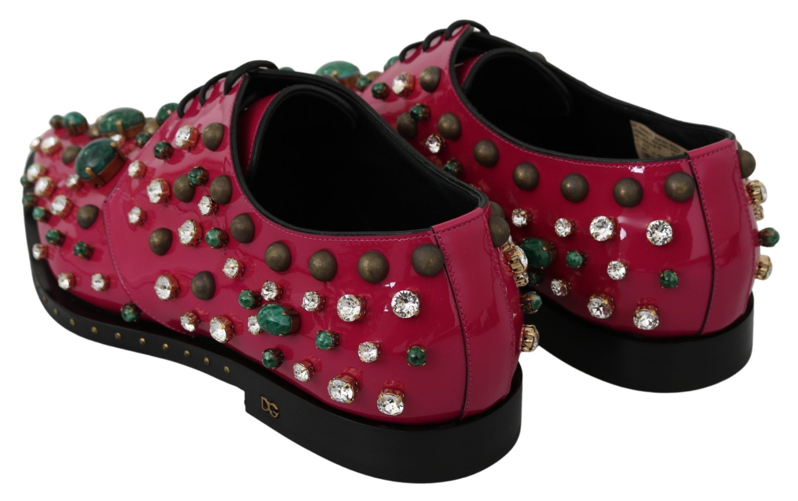 Dolce &amp; Gabbana – Fuchsiafarbene Ballerinas aus Lackleder mit Kristallen