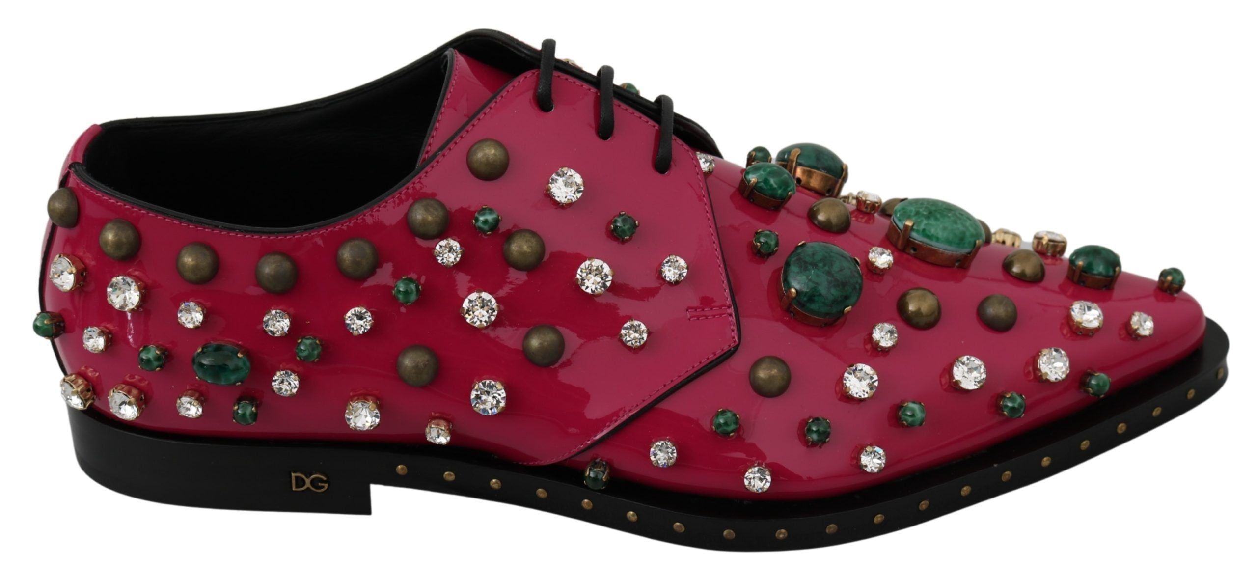 Dolce &amp; Gabbana – Fuchsiafarbene Ballerinas aus Lackleder mit Kristallen