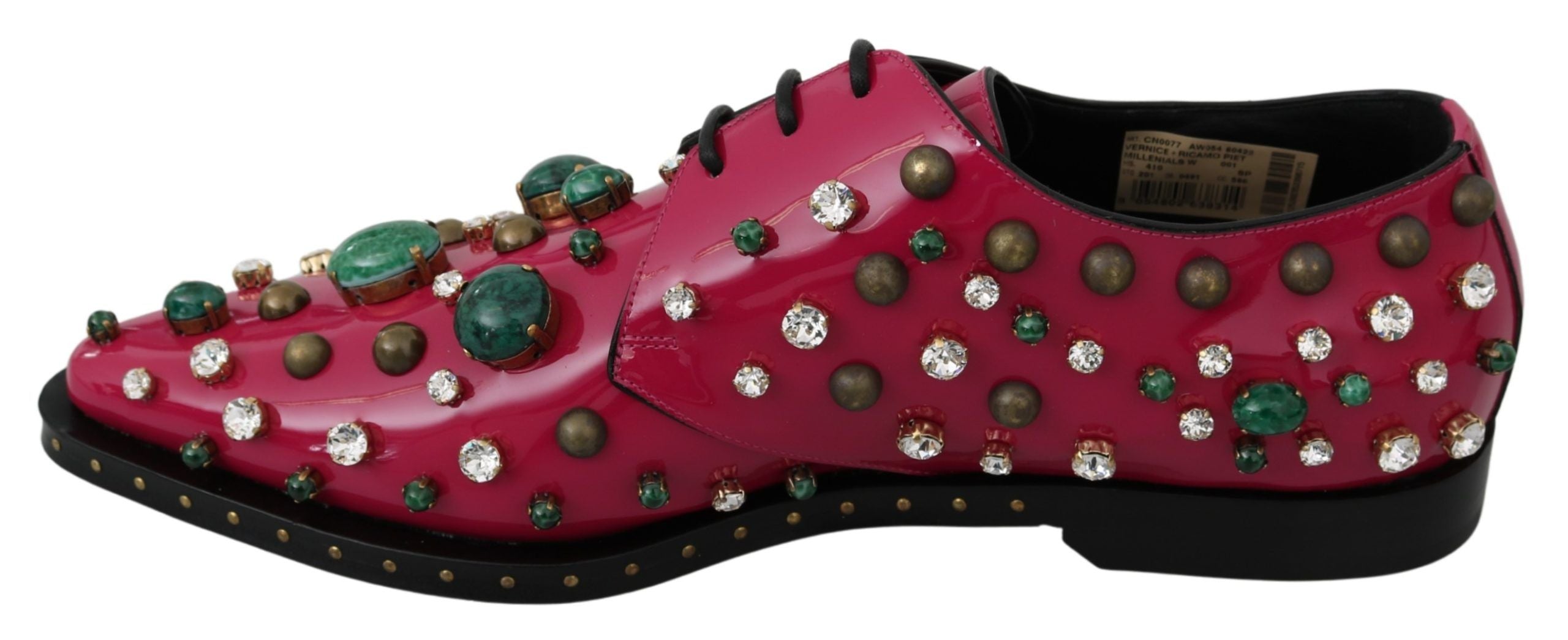 Dolce &amp; Gabbana – Fuchsiafarbene Ballerinas aus Lackleder mit Kristallen