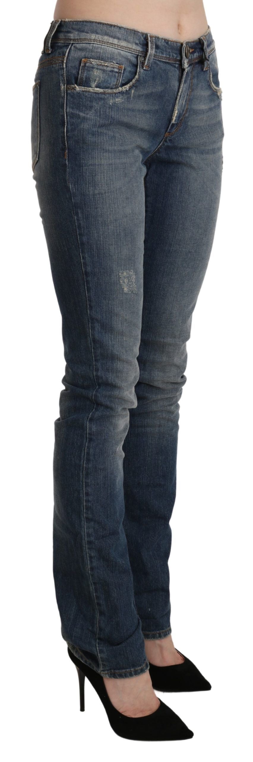 Ermanno Scervino – Schicker Skinny-Jeansstoff mit mittlerer Taille in verwaschenem Blau