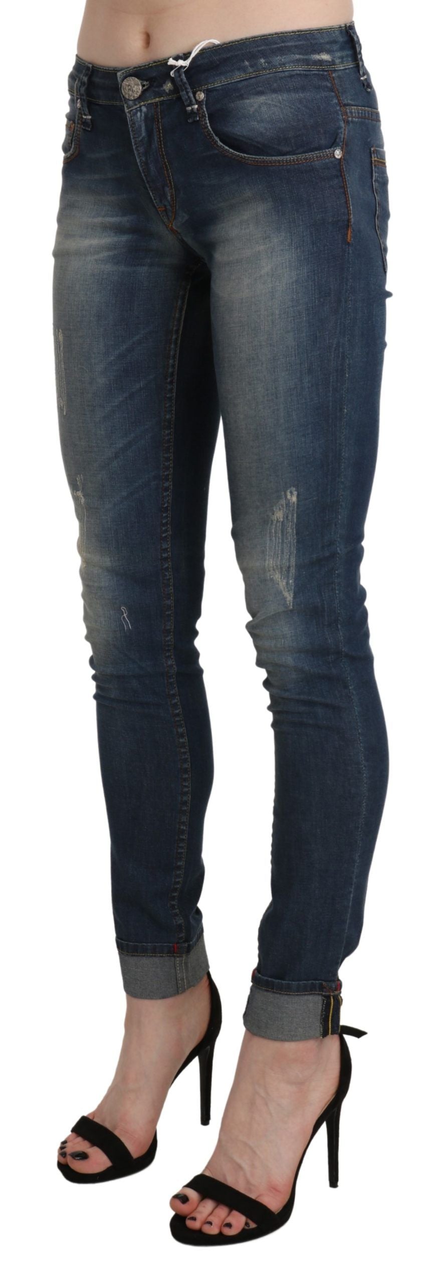 Acht Chic – Blau verwaschene Skinny-Crop-Jeans