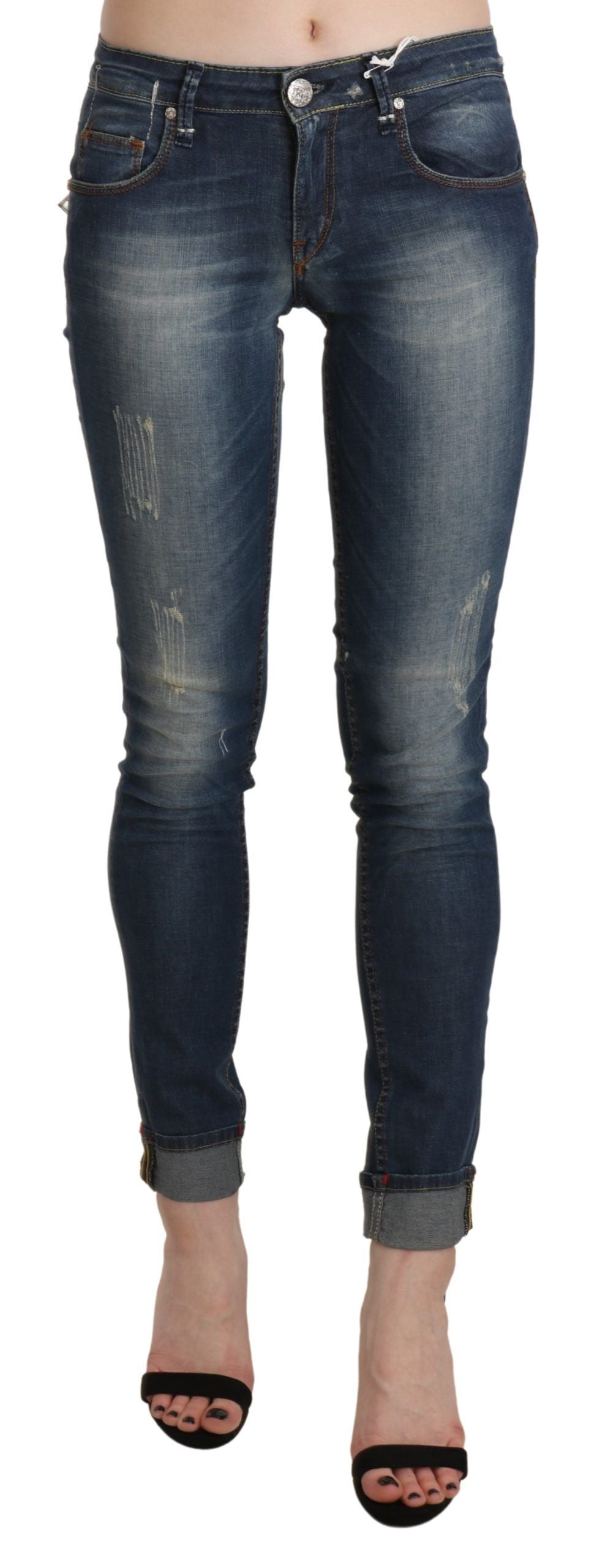 Acht Chic – Blau verwaschene Skinny-Crop-Jeans