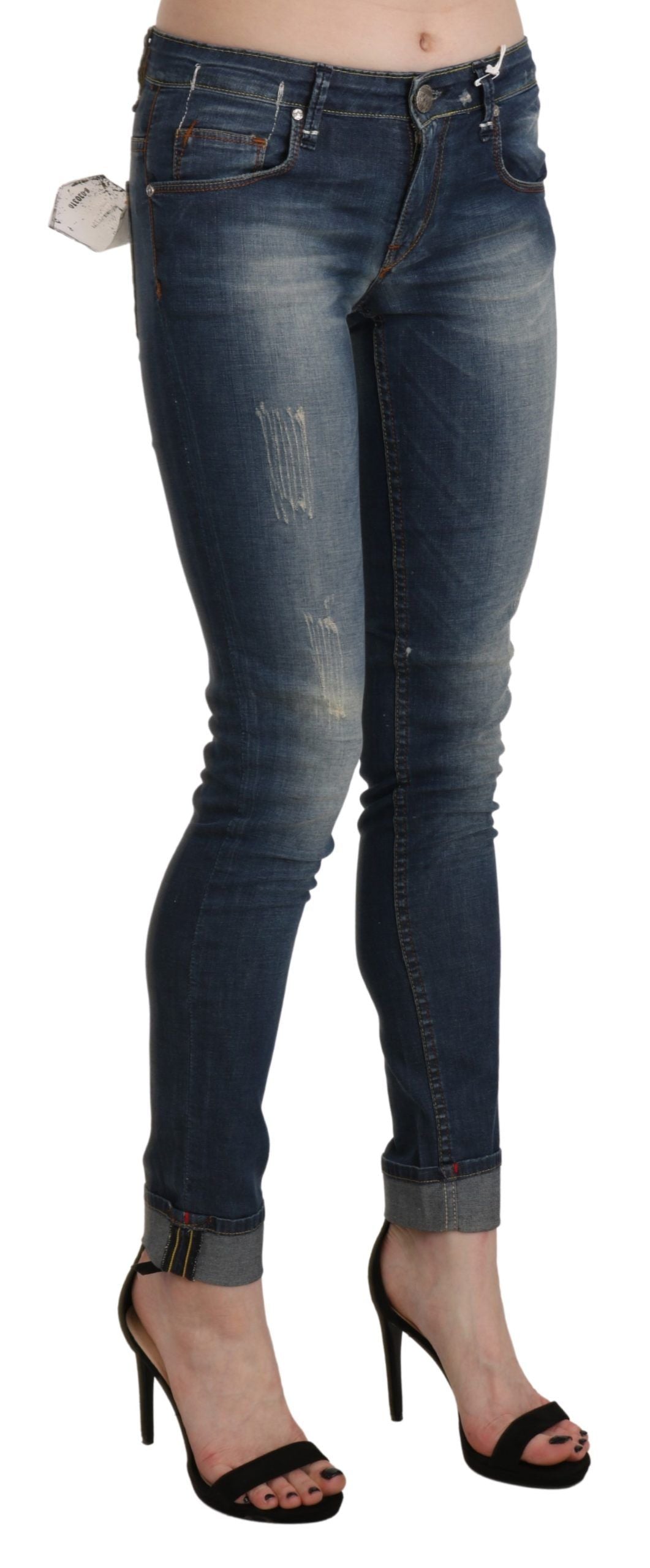 Acht Chic – Blau verwaschene Skinny-Crop-Jeans