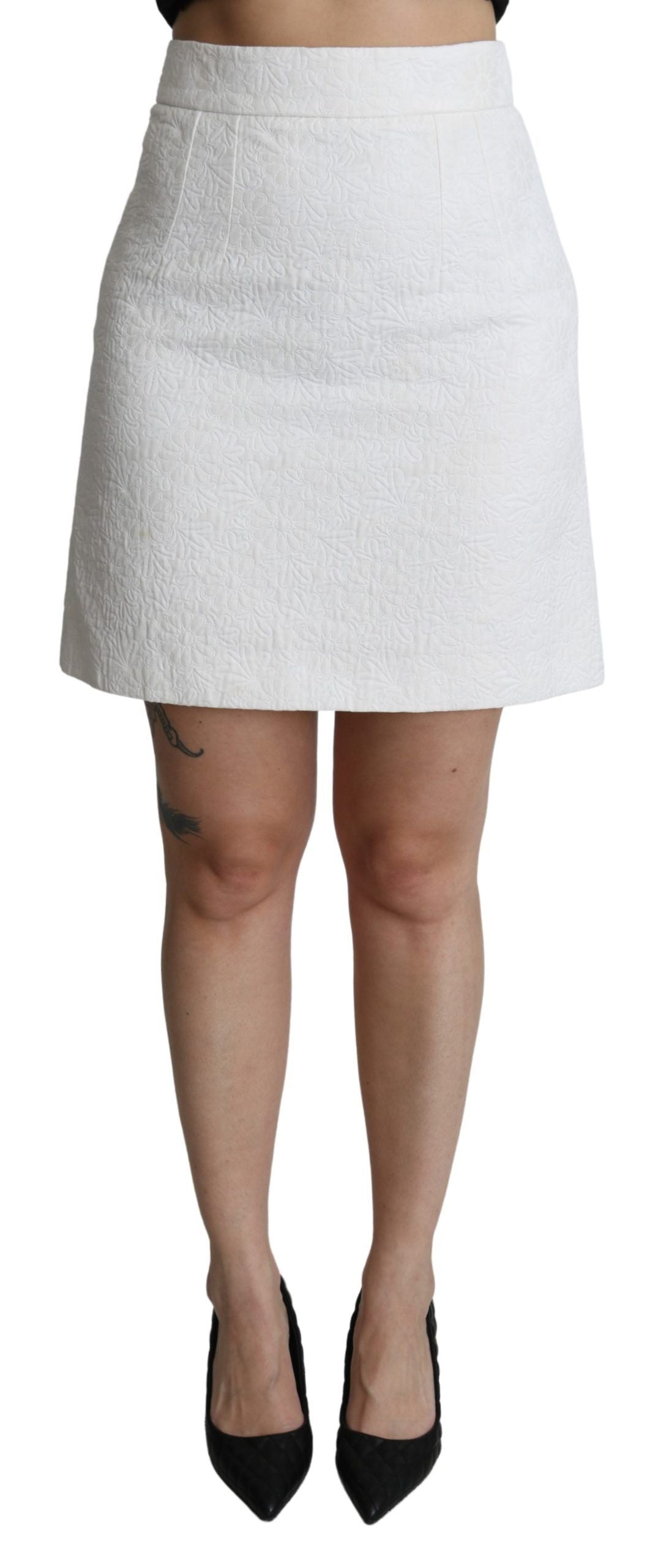 Dolce &amp; Gabbana Eleganter weißer Minirock aus geblümtem Brokat