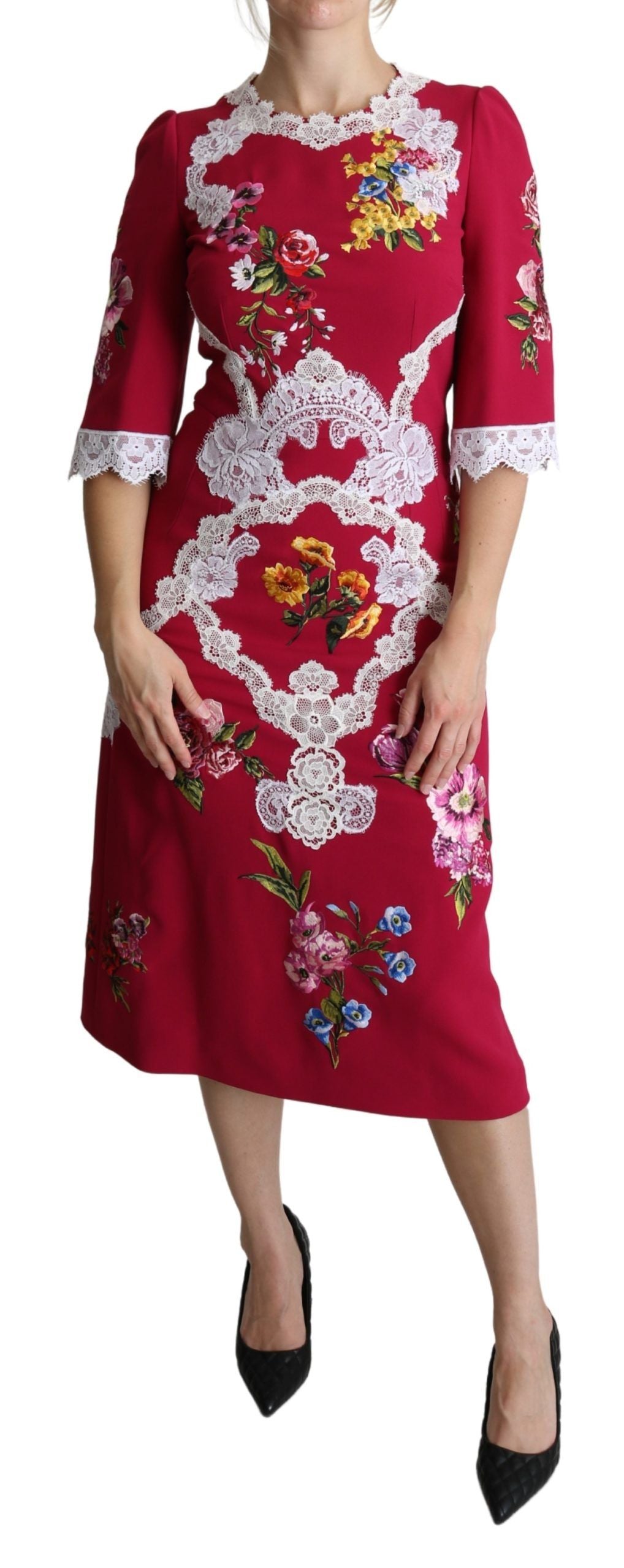 Dolce &amp; Gabbana – Etui-Midikleid mit Blumenstickerei