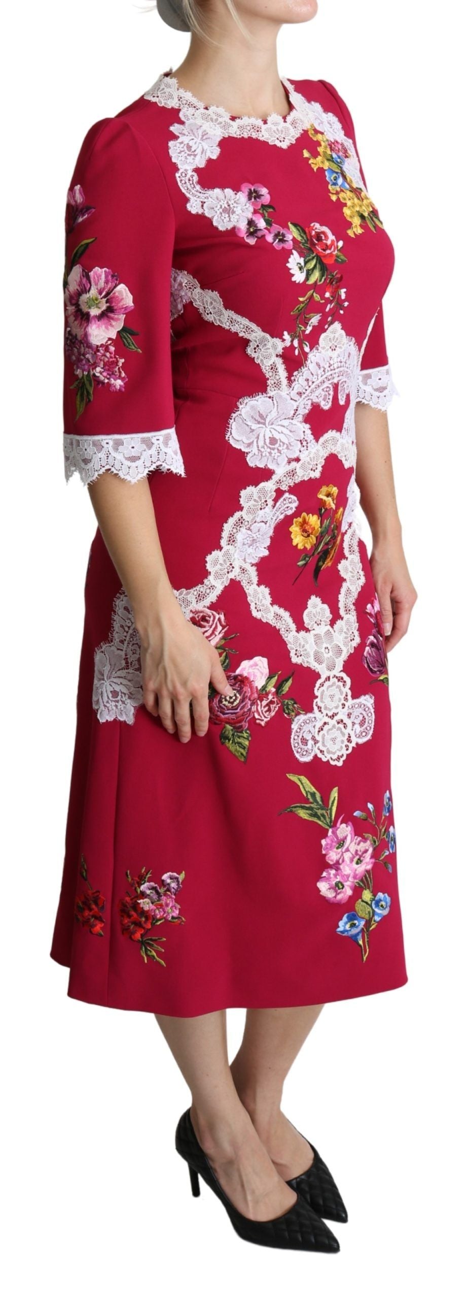 Dolce &amp; Gabbana – Etui-Midikleid mit Blumenstickerei