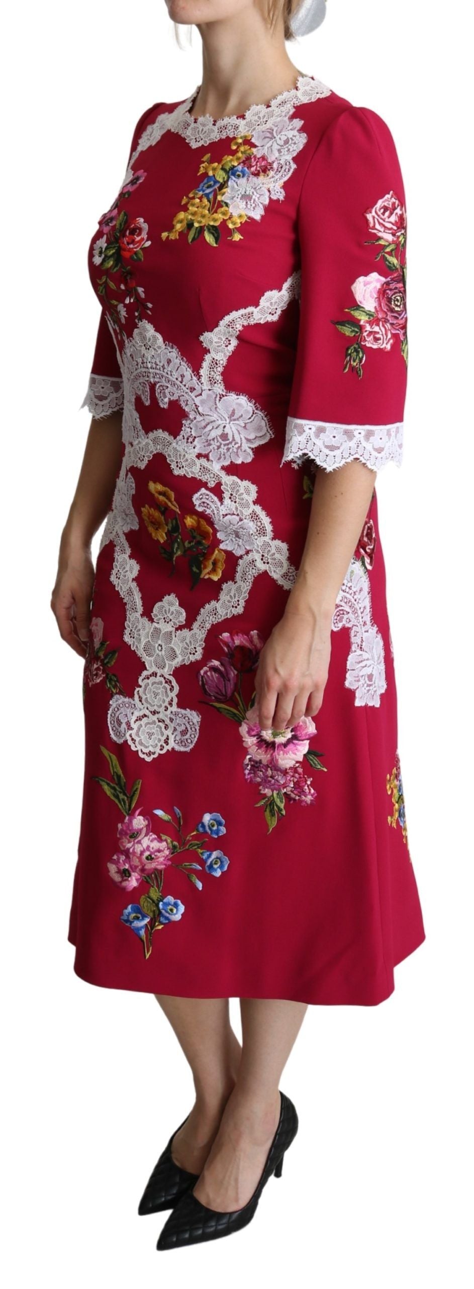 Dolce &amp; Gabbana – Etui-Midikleid mit Blumenstickerei