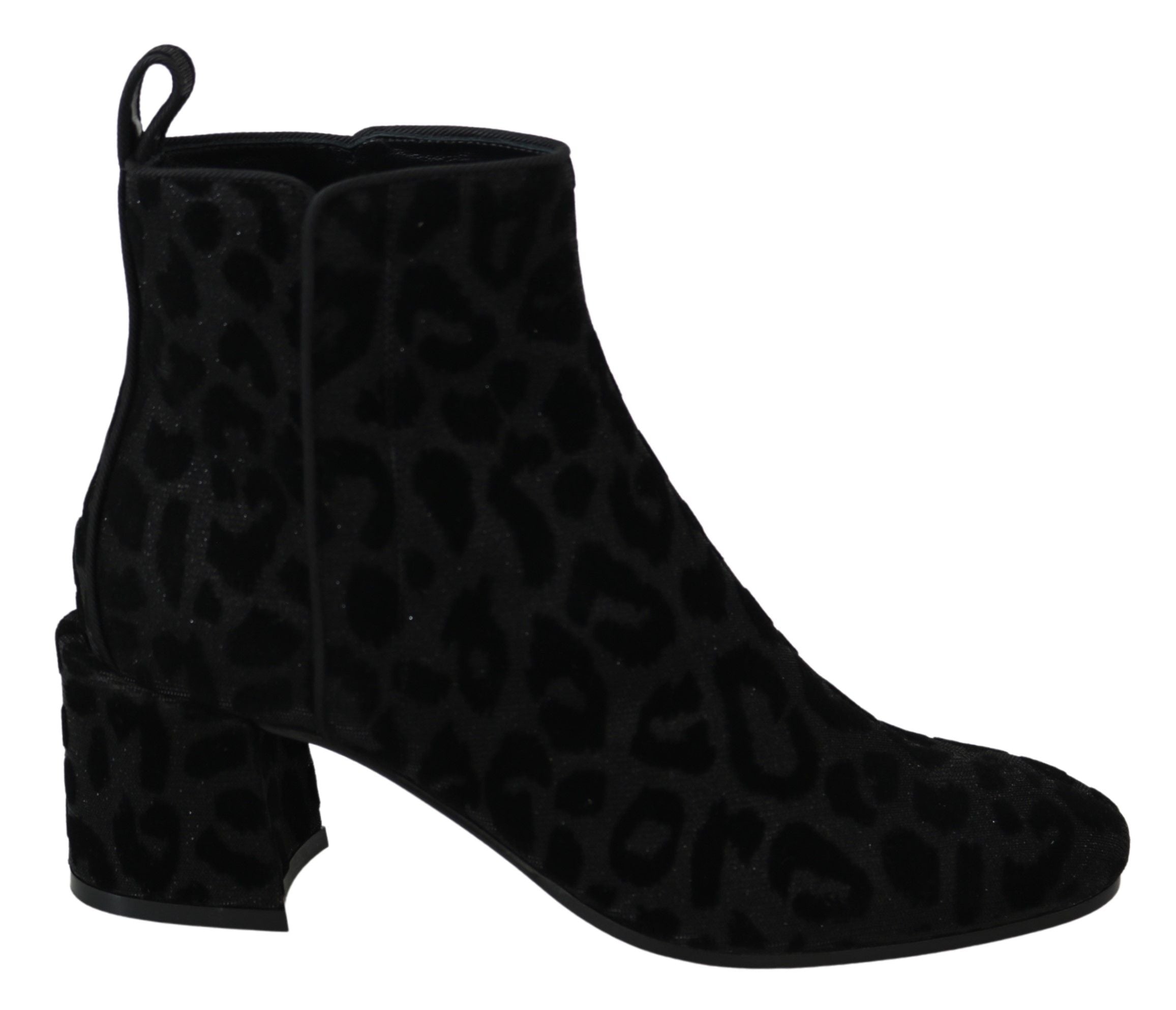 Dolce &amp; Gabbana Elegante schwarze kurze Stiefel mit Leopardenmuster
