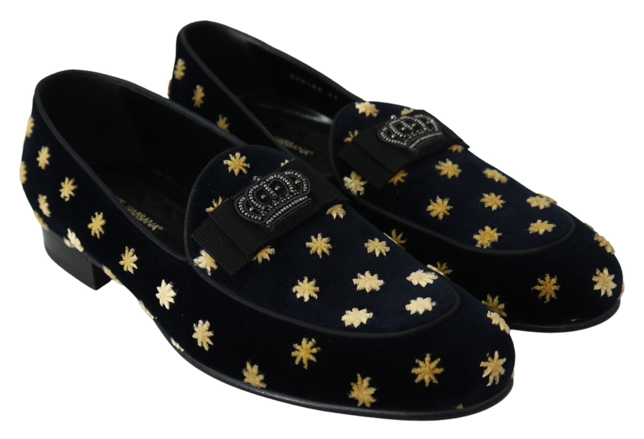 Dolce &amp; Gabbana – Elegante Loafer aus Samt mit Kronenstickerei