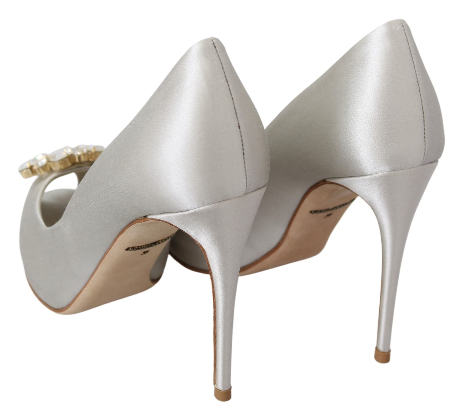 Dolce &amp; Gabbana Weiße Kristalle Peep Toe Heels Satin Pumps Schuhe