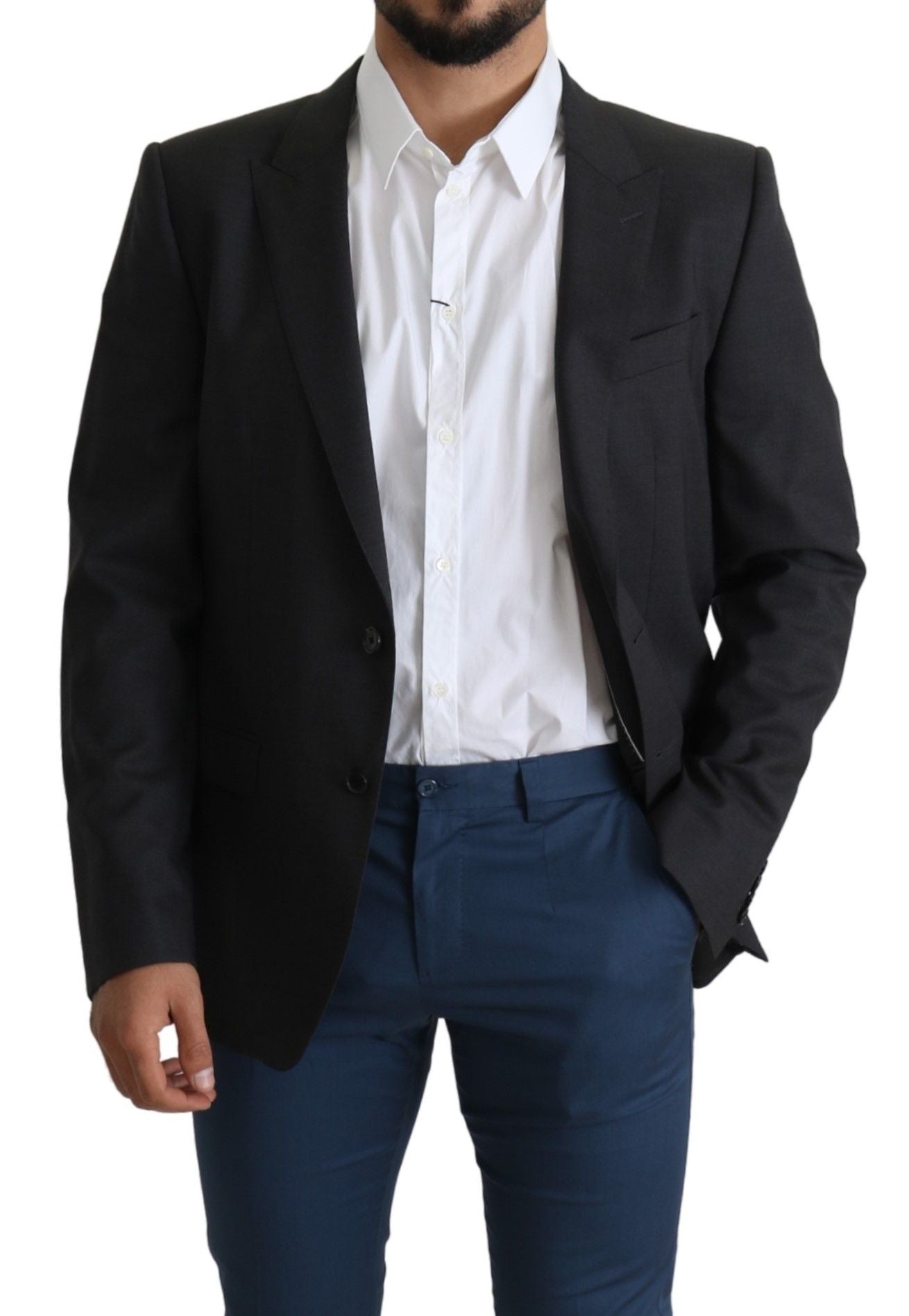 Dolce &amp; Gabbana Eleganter Slim Fit Blazer aus grauer Woll-Seidenmischung