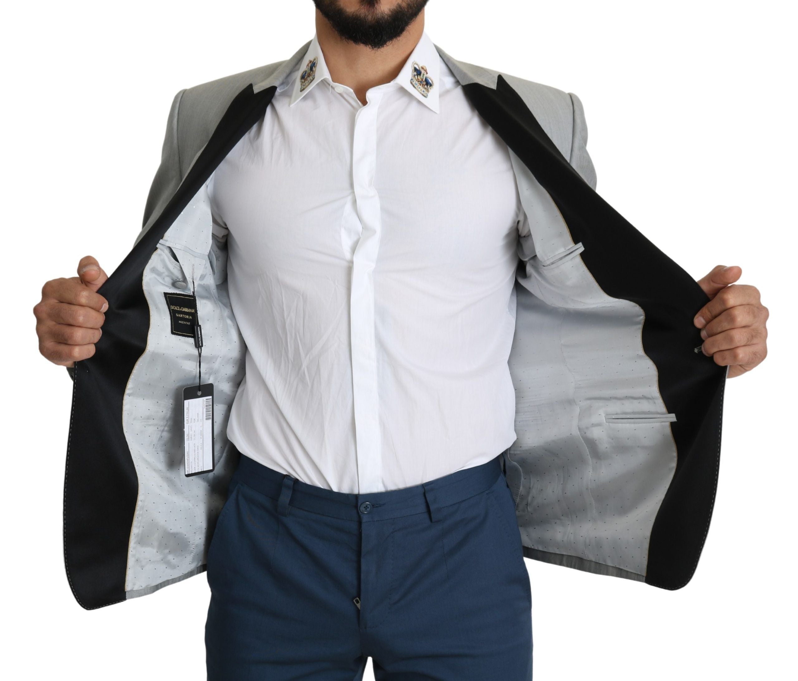 Dolce &amp; Gabbana Eleganter hellgrauer Blazer aus Seidenmischung