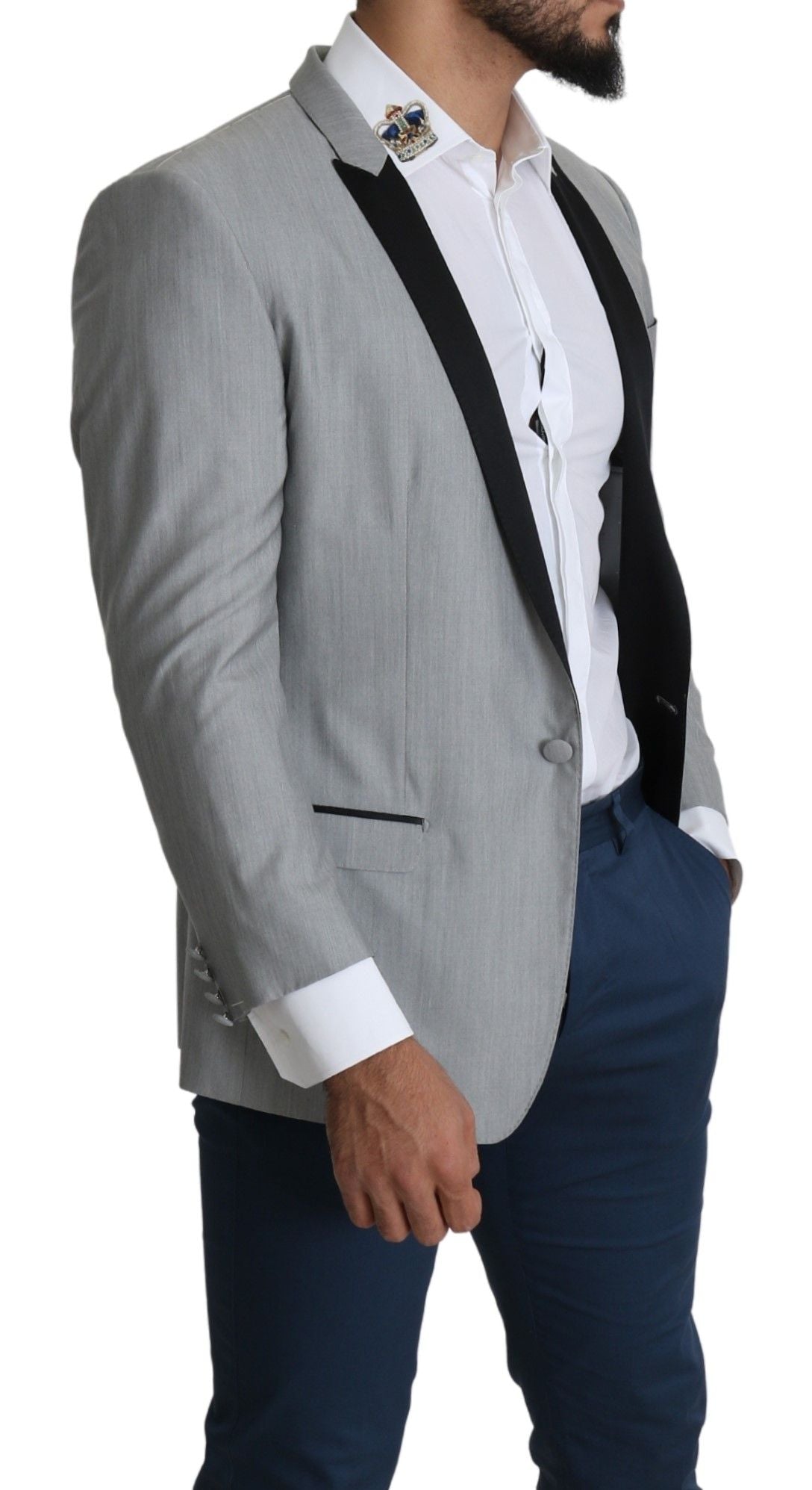 Dolce &amp; Gabbana Eleganter hellgrauer Blazer aus Seidenmischung