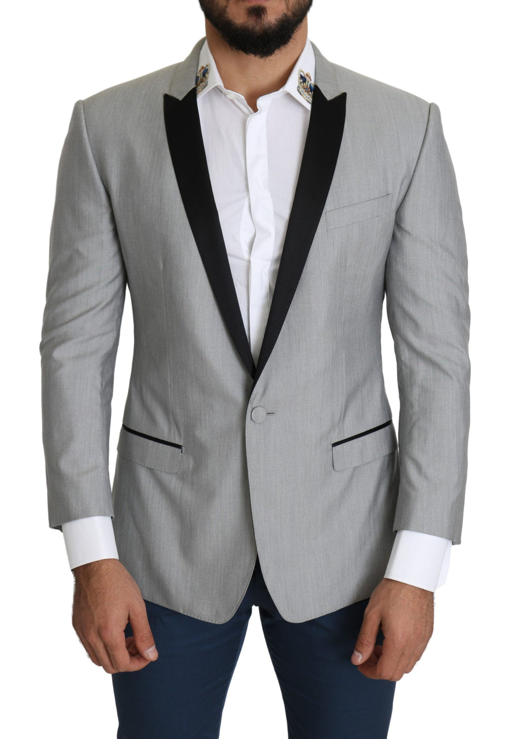 Dolce &amp; Gabbana Eleganter hellgrauer Blazer aus Seidenmischung