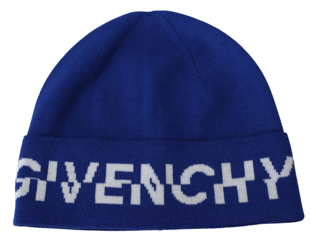 Givenchy Chic Unisex-Mütze aus kobaltblauer Wolle mit Logodetail