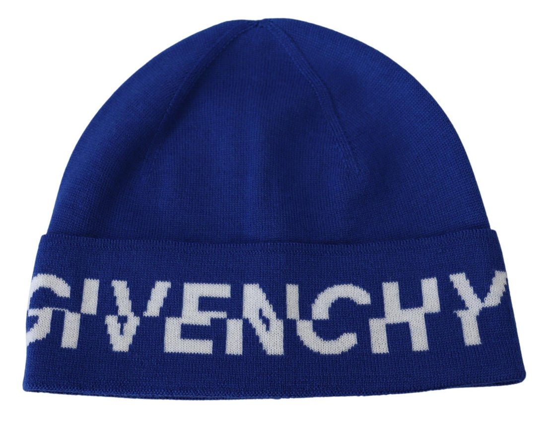 Givenchy Chic Unisex-Mütze aus kobaltblauer Wolle mit Logodetail