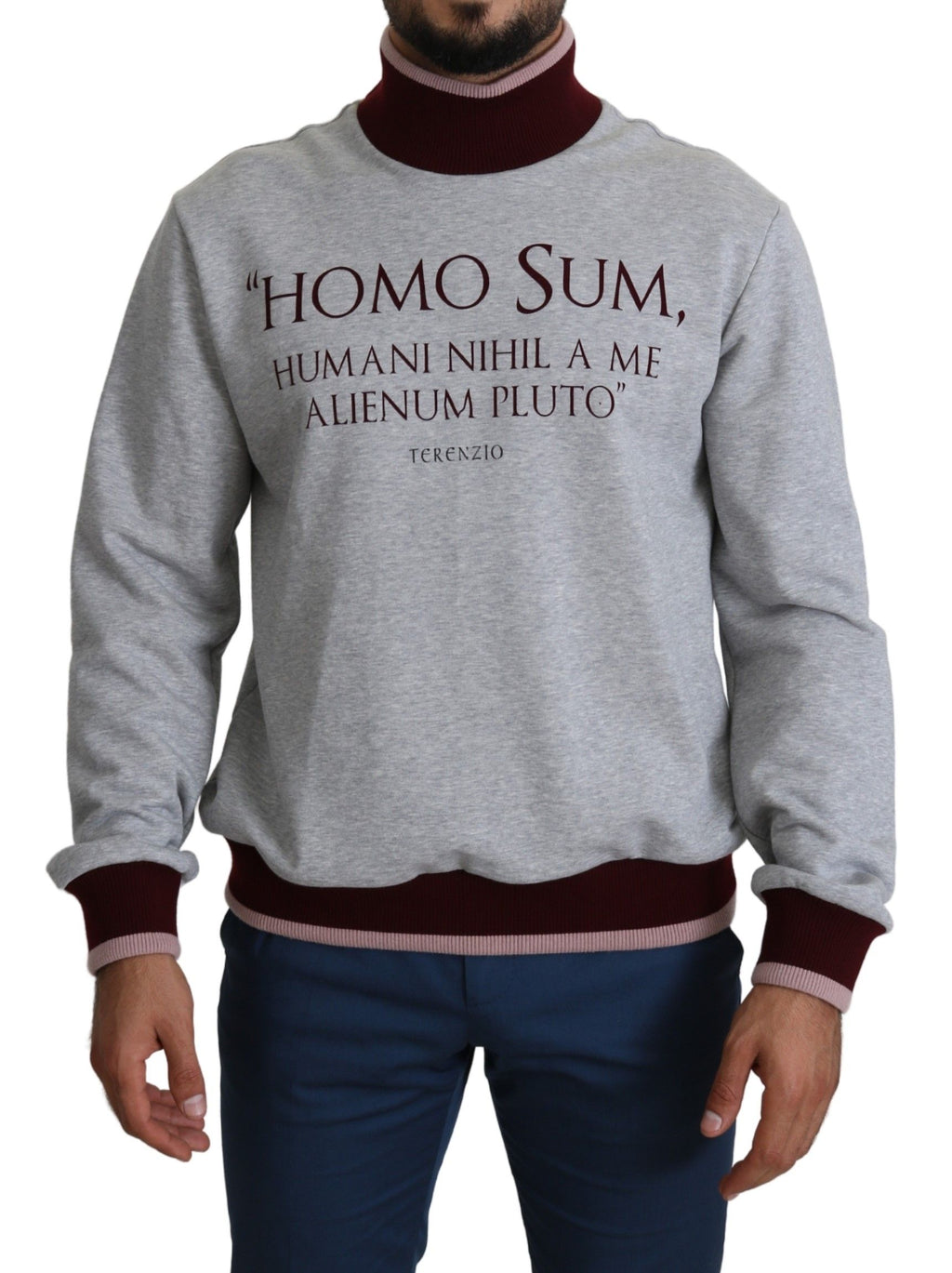 Dolce &amp; Gabbana – Eleganter grauer Rollkragenpullover mit lateinischem Motiv