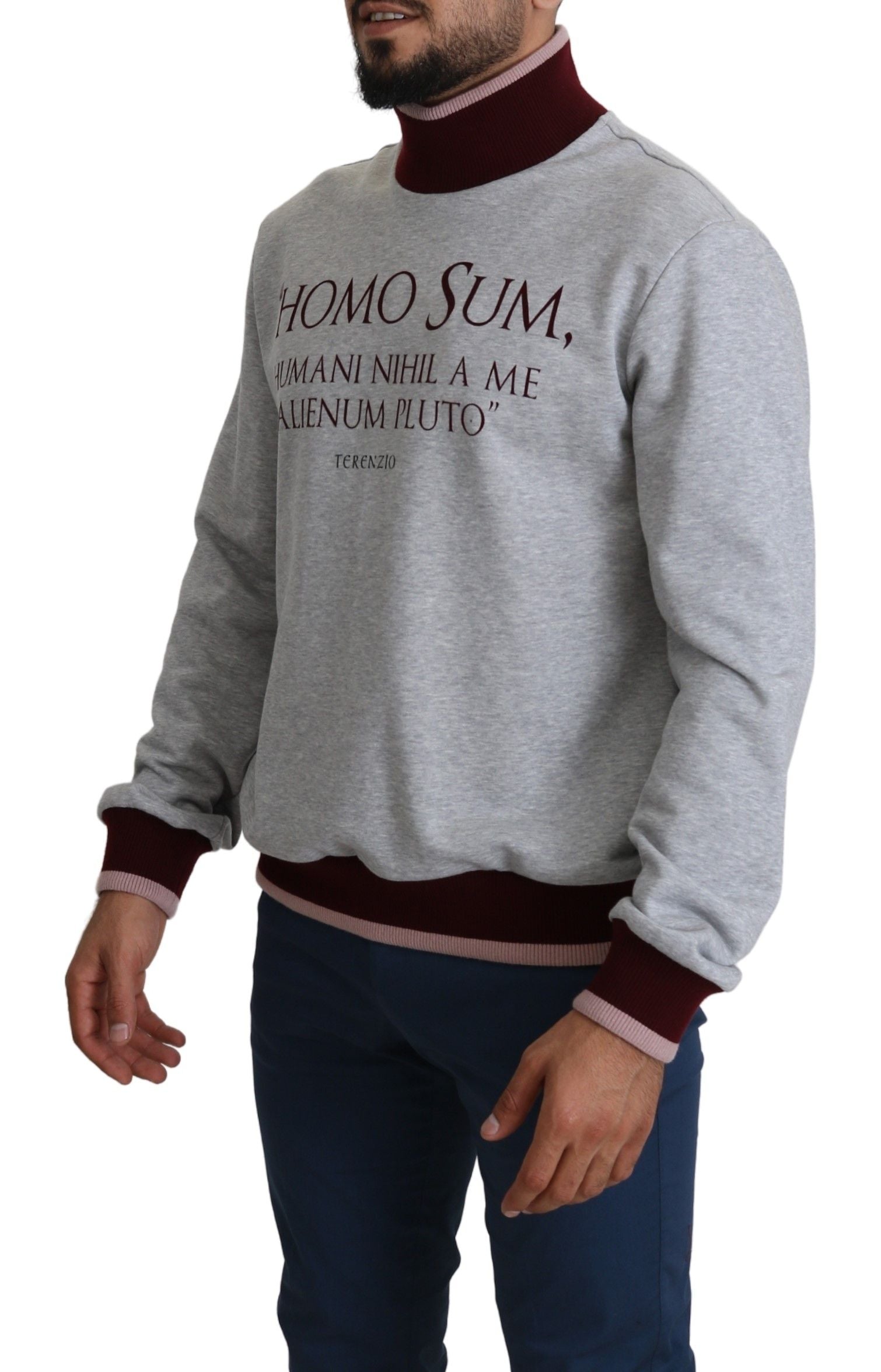 Dolce &amp; Gabbana – Eleganter grauer Rollkragenpullover mit lateinischem Motiv