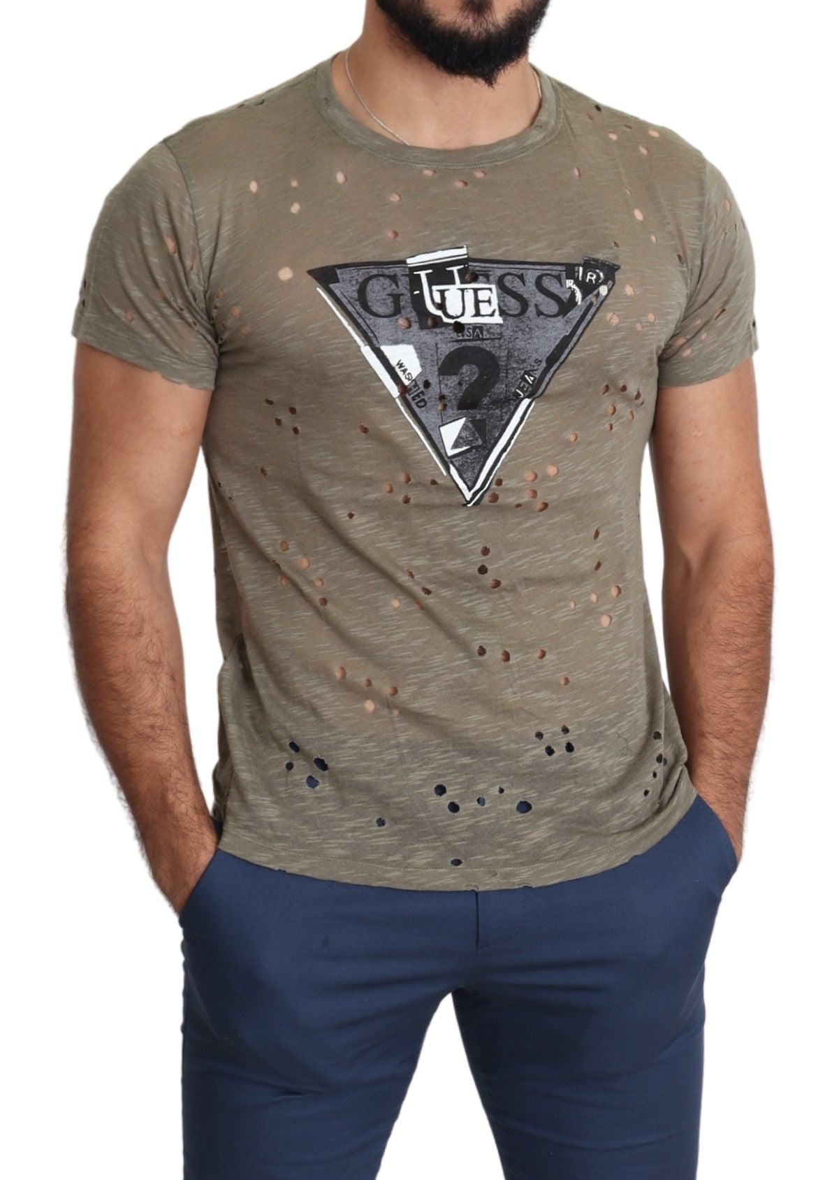 Guess – Schickes T-Shirt aus brauner Baumwolle mit Stretch