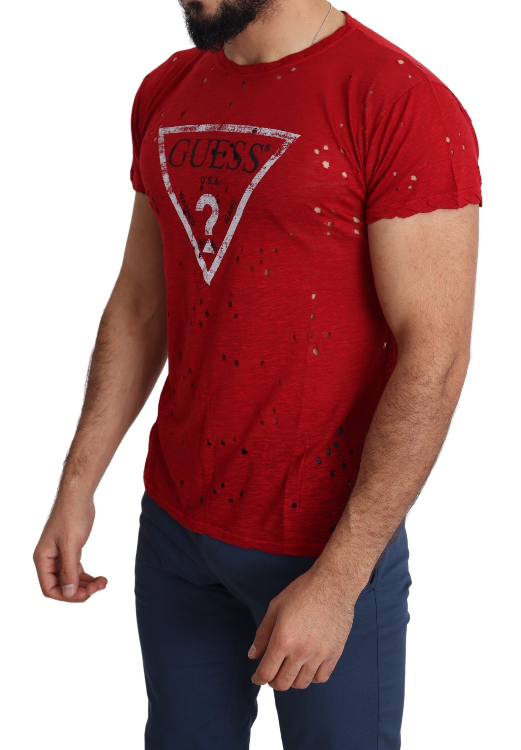 Guess – Strahlend rotes Baumwoll-Stretch-T-Shirt