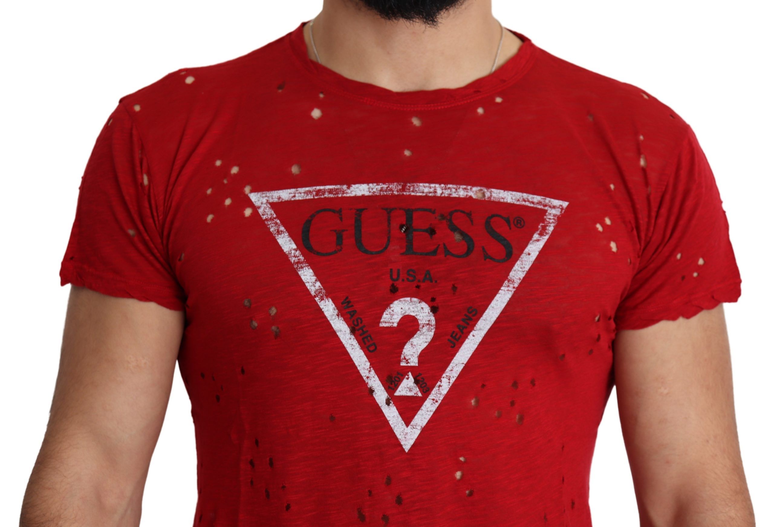 Guess – Strahlend rotes Baumwoll-Stretch-T-Shirt