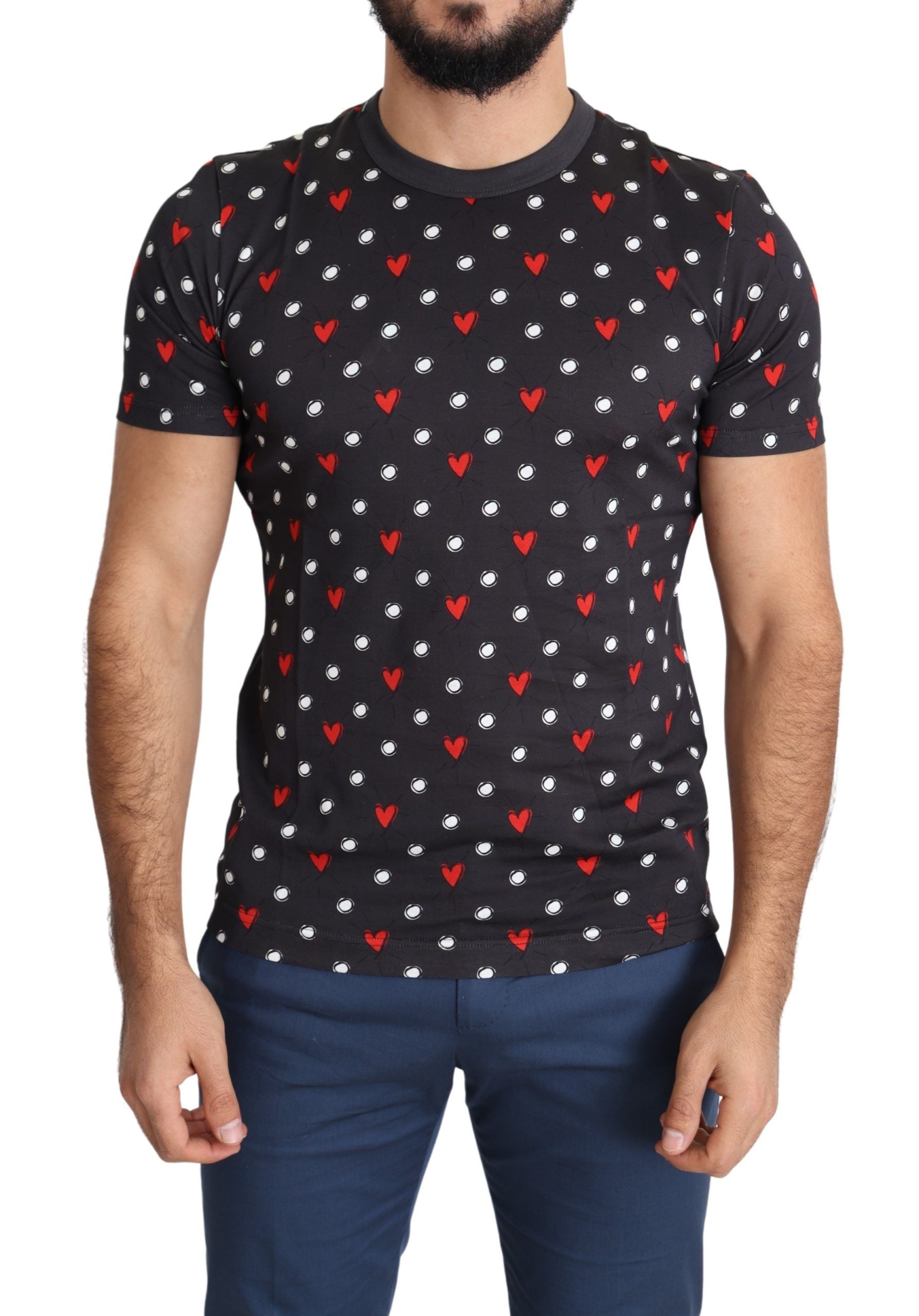 Dolce &amp; Gabbana Schickes graues Baumwoll-T-Shirt mit Herz-Prints
