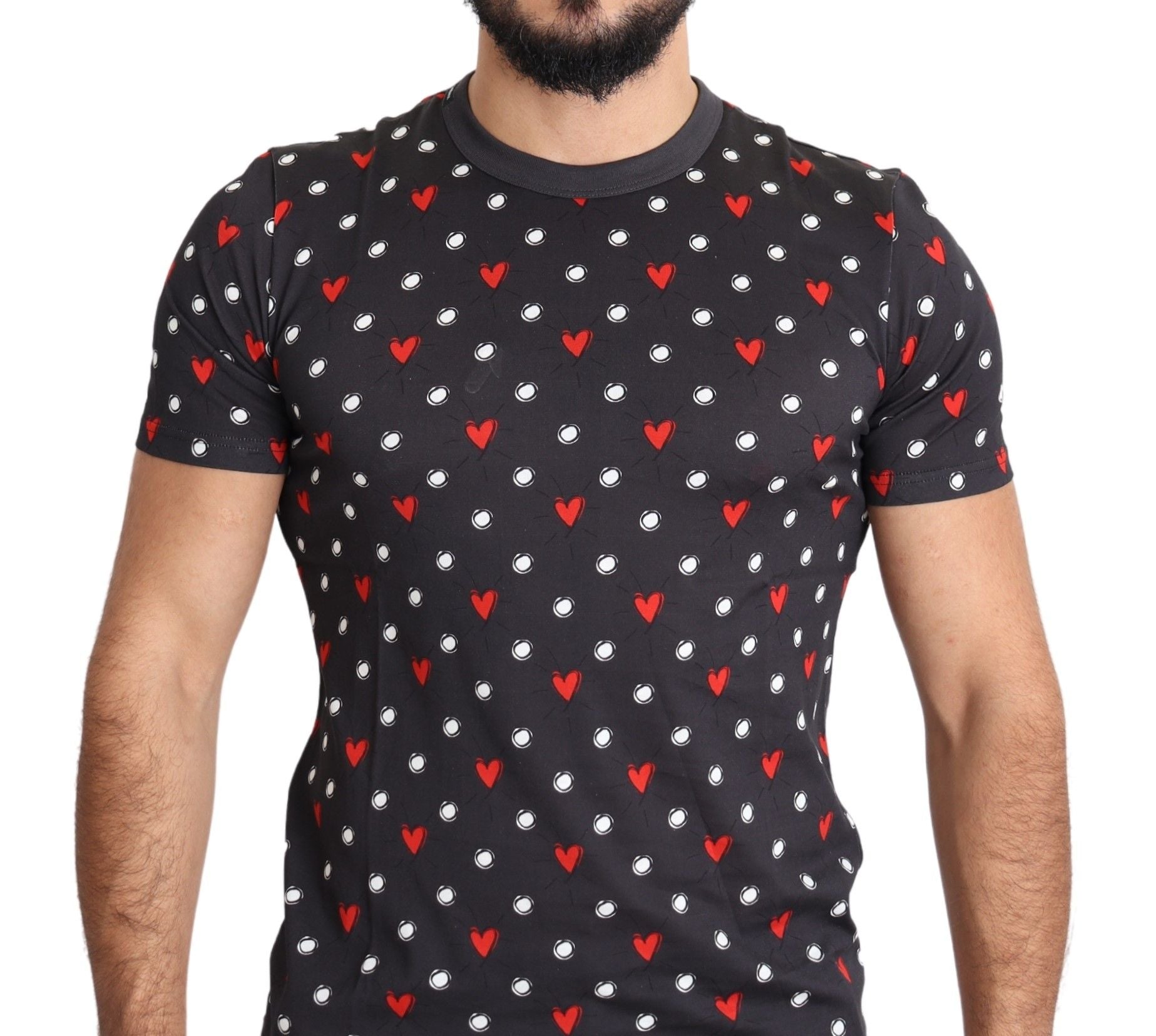 Dolce &amp; Gabbana Schickes graues Baumwoll-T-Shirt mit Herz-Prints
