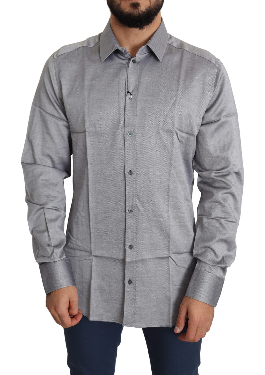 Dolce &amp; Gabbana Elegantes, graues Slim Fit-Baumwollhemd