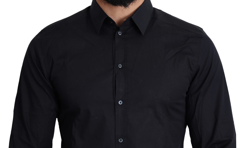 Dolce &amp; Gabbana – Elegantes, schwarzes Slim-Fit-Hemd aus Baumwollstretch