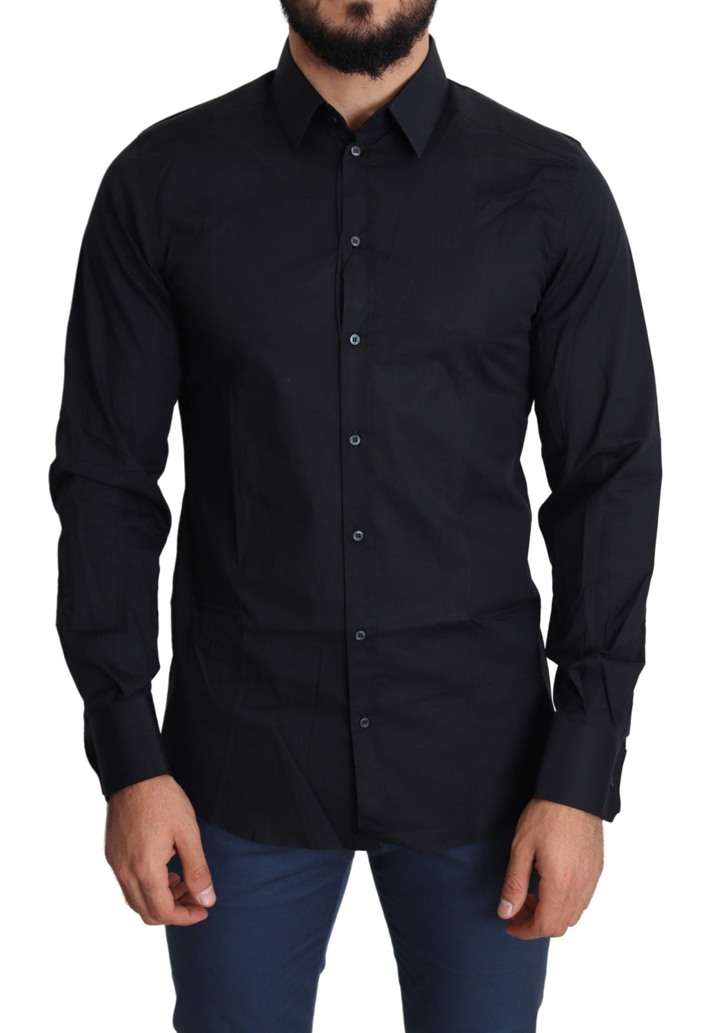 Dolce &amp; Gabbana – Elegantes, schwarzes Slim-Fit-Hemd aus Baumwollstretch