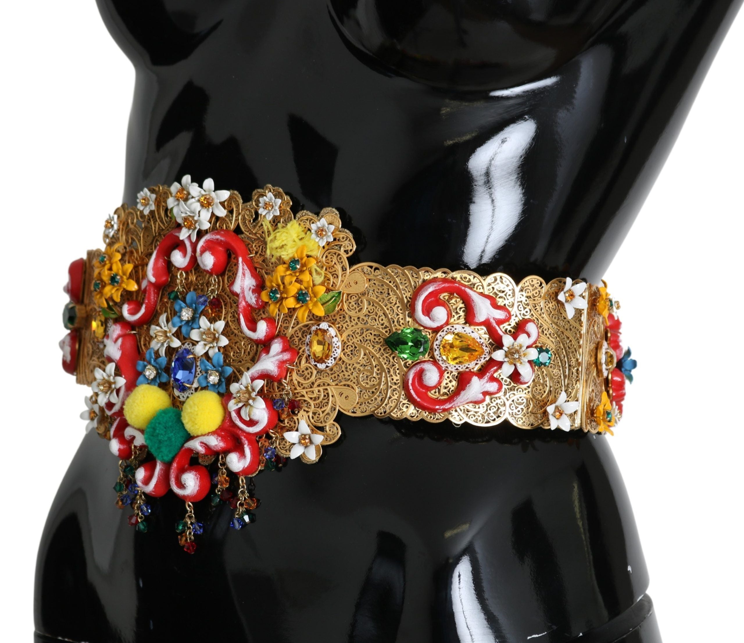 Dolce &amp; Gabbana – Goldener Taillengürtel mit Blumen- und Kristallverzierung