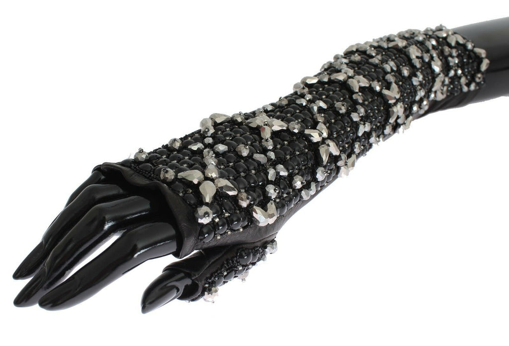 Dolce &amp; Gabbana Elegante Lederhandschuhe mit Kristallperlen