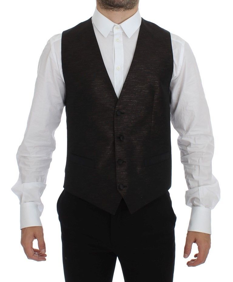 Dolce &amp; Gabbana Elegante Weste aus braun-schwarzer Wollmischung