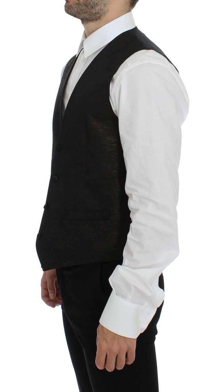 Dolce &amp; Gabbana Elegante Weste aus braun-schwarzer Wollmischung