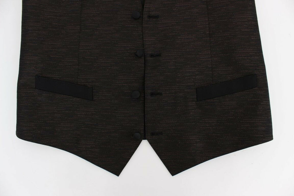 Dolce &amp; Gabbana Elegante Weste aus braun-schwarzer Wollmischung