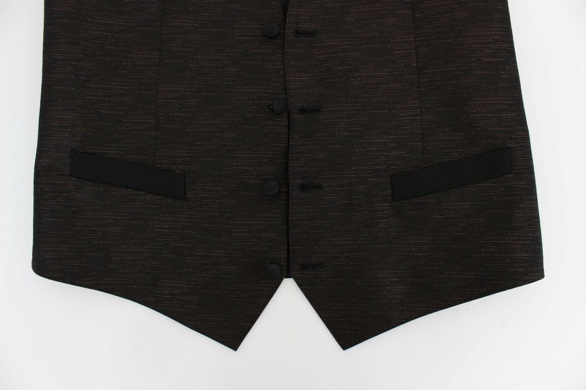 Dolce &amp; Gabbana Elegante Weste aus braun-schwarzer Wollmischung