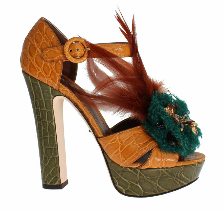 Dolce &amp; Gabbana Plateausandalen mit Knöchelriemen und mehrfarbigen Kristallen