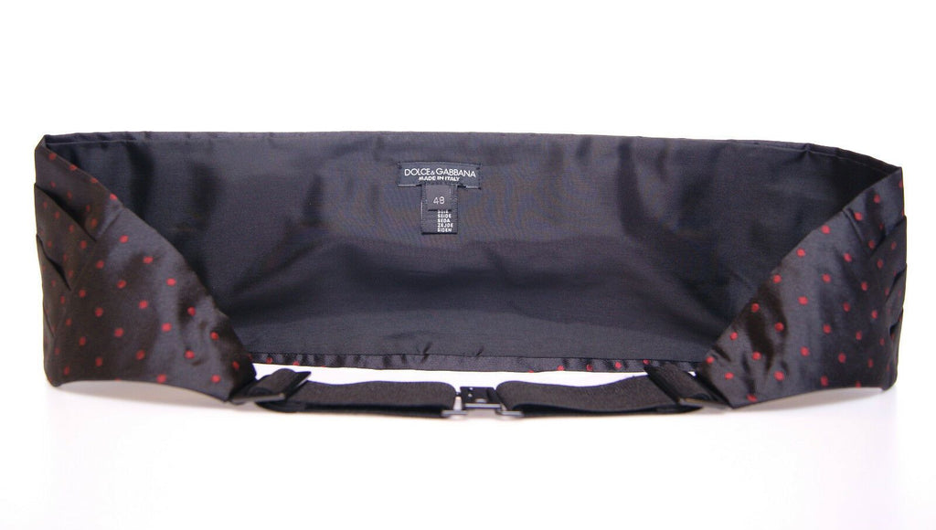Dolce &amp; Gabbana Eleganter schwarzer Kummerbund aus Seide mit roten Punkten
