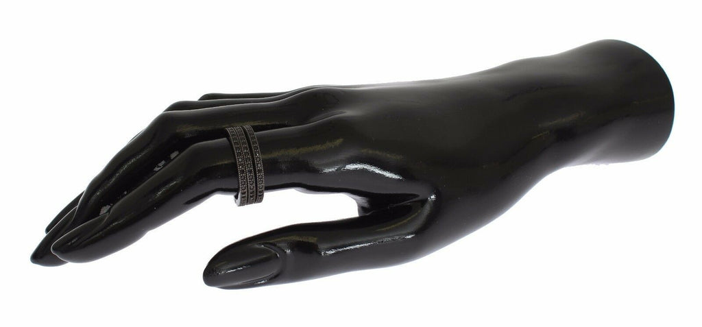 Nialaya Eleganter schwarzer rhodinierter Silberkristallring