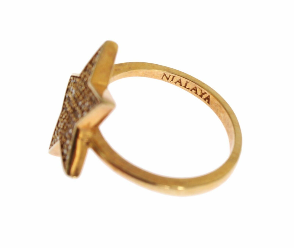 Nialaya Eleganter vergoldeter Sterlingsilberring mit CZ-Kristallen