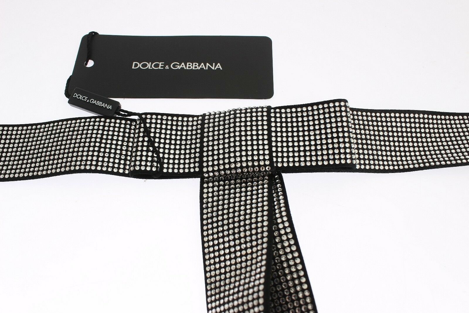 Dolce &amp; Gabbana – Schwarzer Taillengürtel aus Seide mit Kristallschleife „Elegance“
