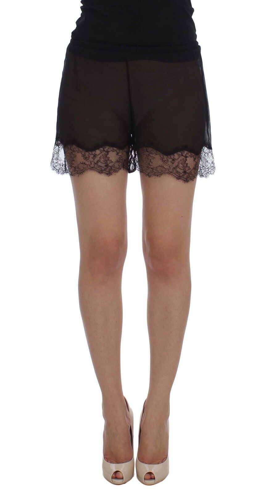 Dolce &amp; Gabbana Elegante schwarze Shorts aus Seide mit Blumenspitze