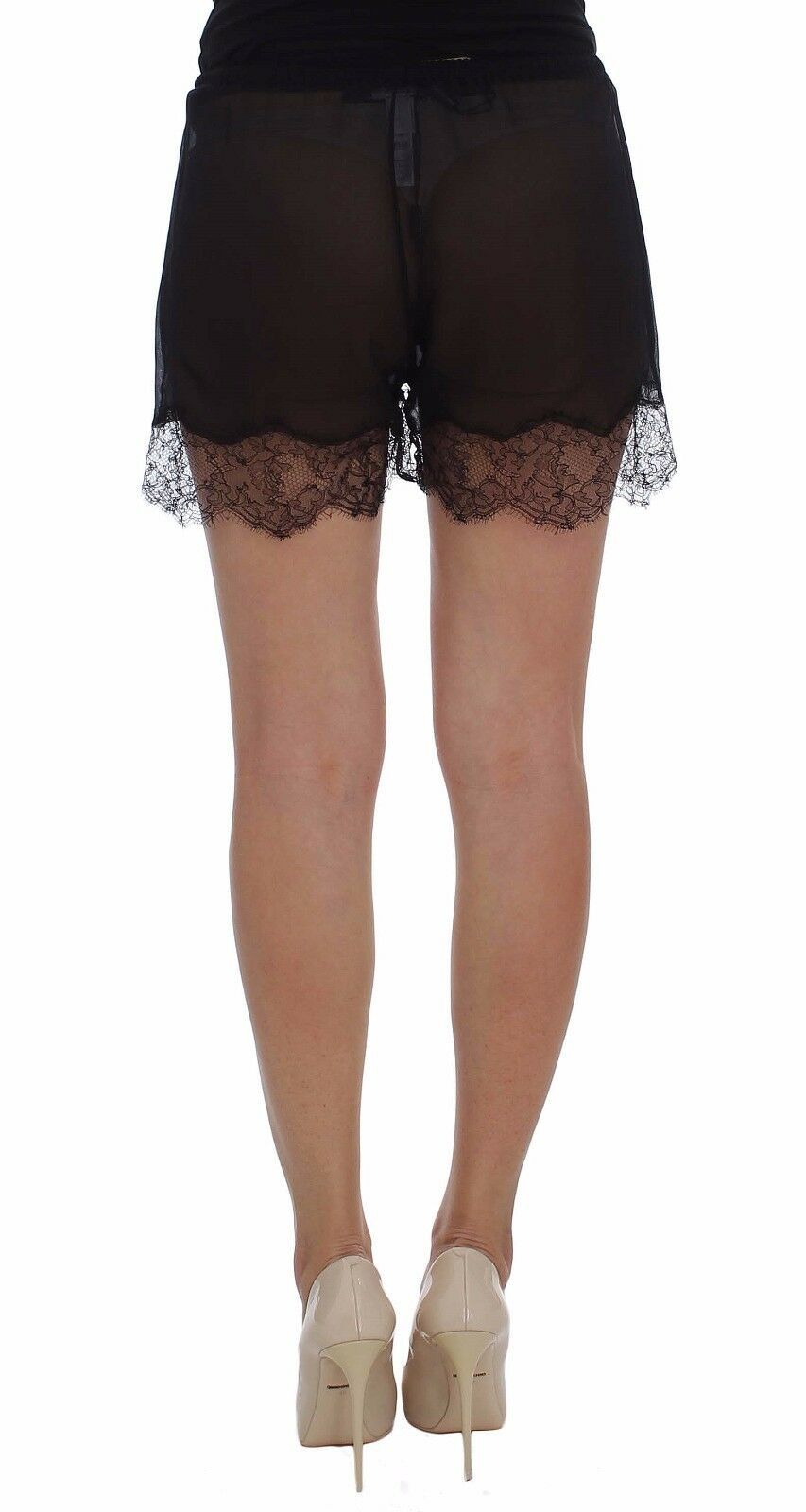 Dolce &amp; Gabbana Elegante schwarze Shorts aus Seide mit Blumenspitze