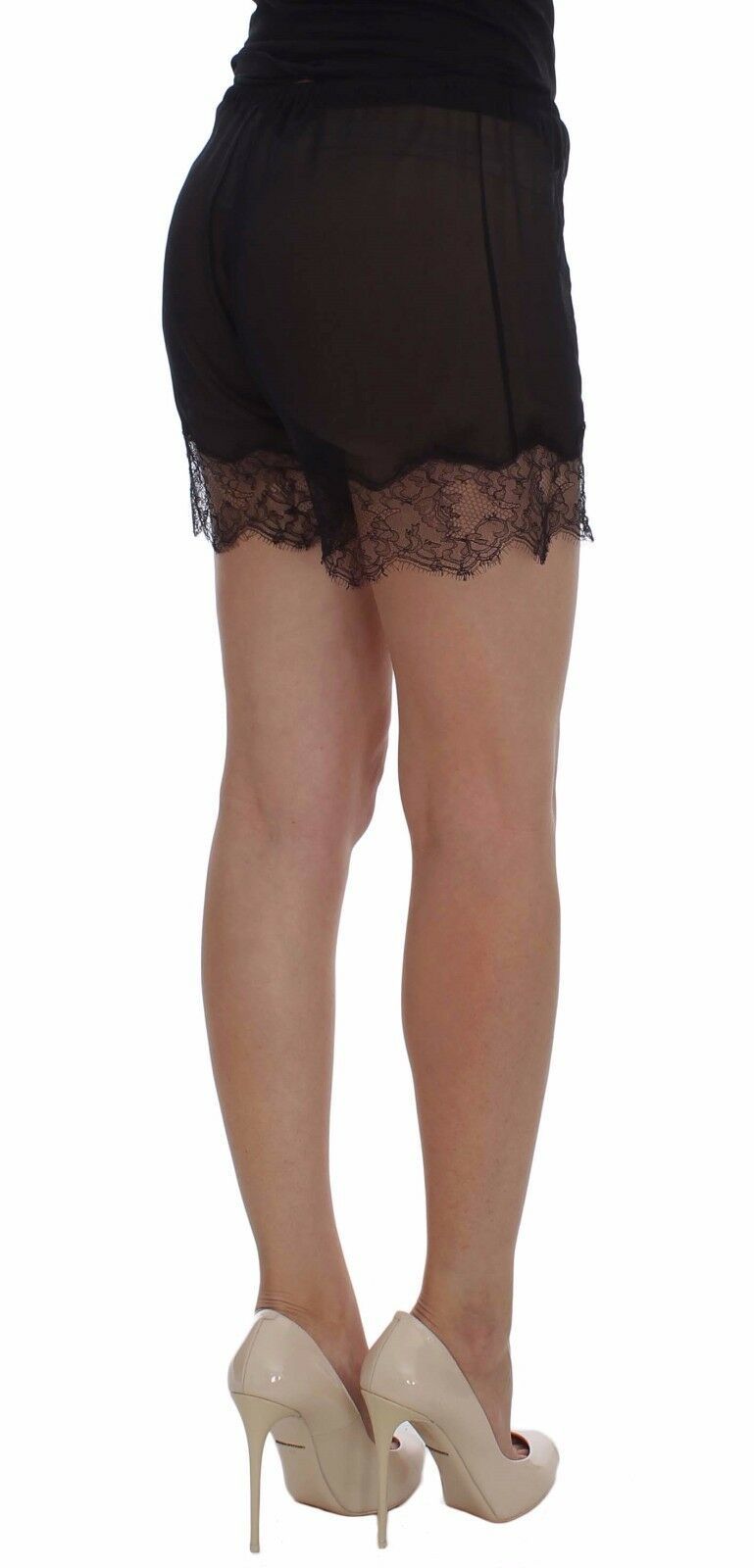 Dolce &amp; Gabbana Elegante schwarze Shorts aus Seide mit Blumenspitze
