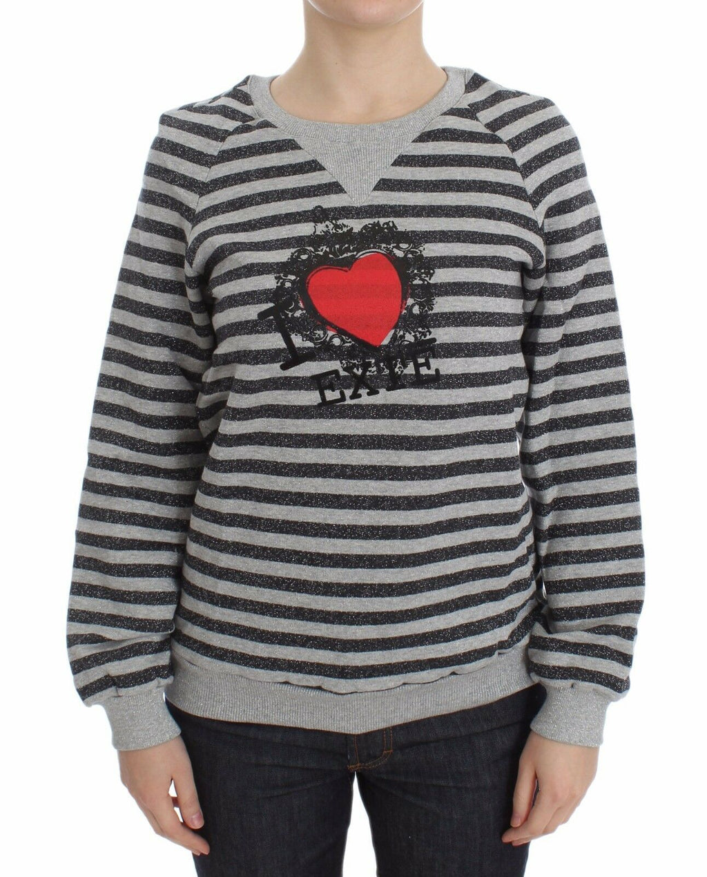Exte Chic Grau gestreifter Rundhalspullover